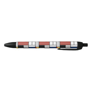 Mondrian Painting Red Plane Yellow Black Grey Blue Ink Pen