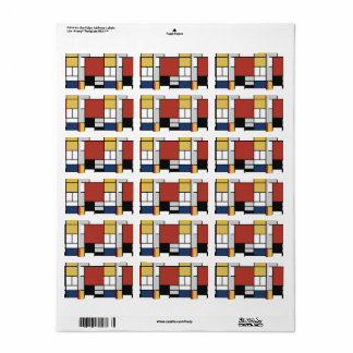 Mondrian Painting Red Plane Yellow Black Grey Blue Label