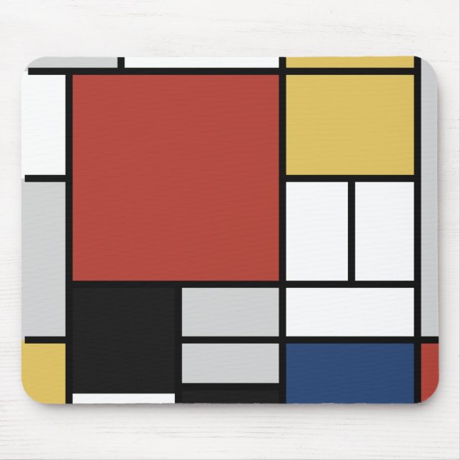 Mondrian Painting Red Plane Yellow Black Grey Blue Mouse Pad (Front)