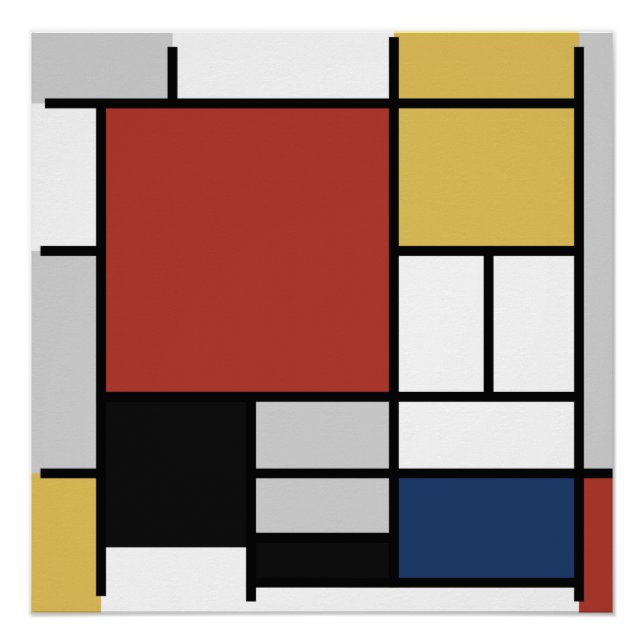Mondrian Painting Red Plane Yellow Black Grey Blue Poster (Front)
