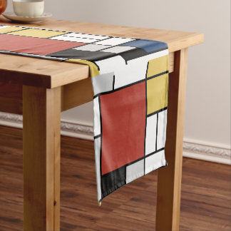 Mondrian Painting Red Plane Yellow Black Grey Blue Short Table Runner