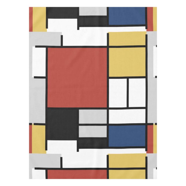Mondrian Painting Red Plane Yellow Black Grey Blue Tablecloth (Front)
