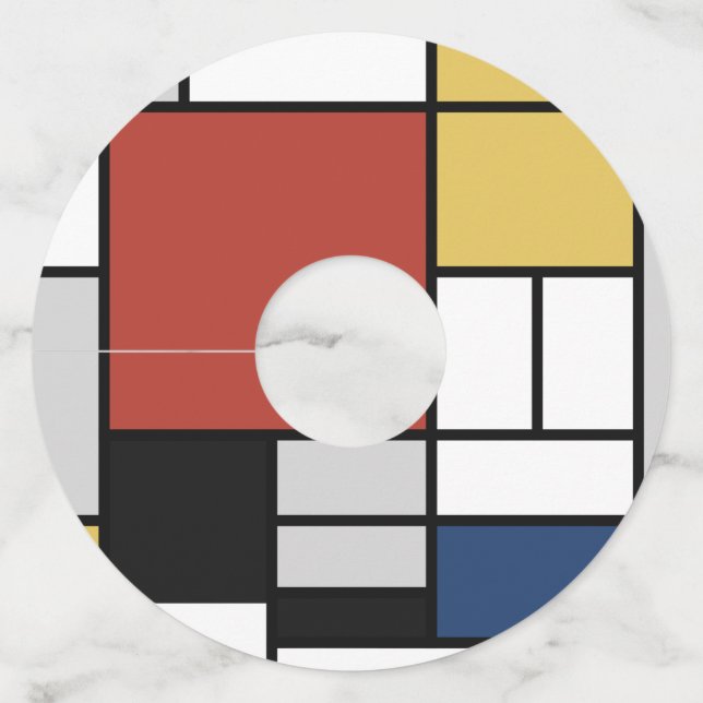 Mondrian Painting Red Plane Yellow Black Grey Blue Wine Glass Tag (Front)