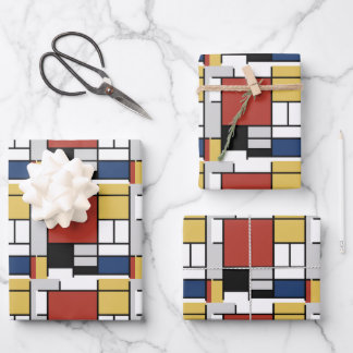 Mondrian Painting Red Plane Yellow Black Grey Blue Wrapping Paper Sheet