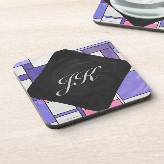 Mondrian Pink Purple White Print Coaster (Left Side)