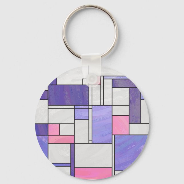 Mondrian Pink Purple White Print Key Ring (Front)