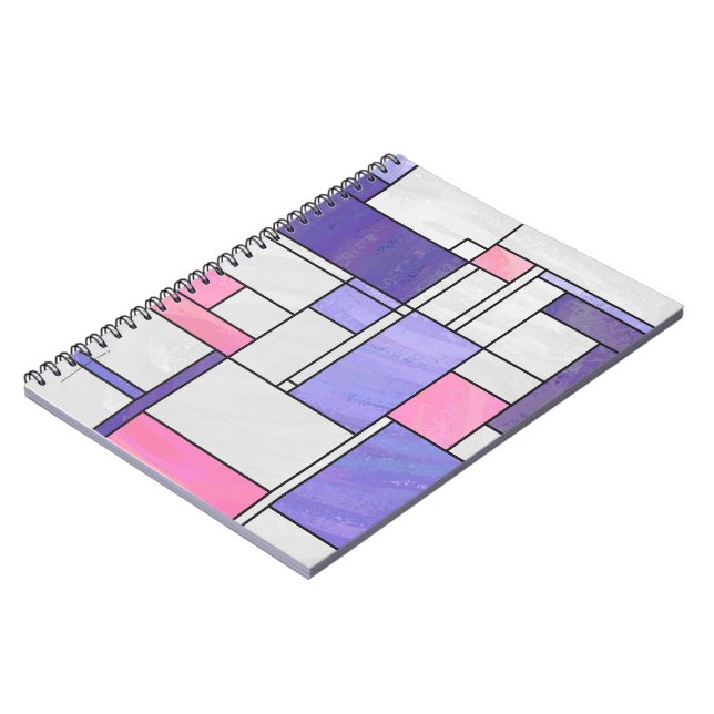 Mondrian Pink Purple White Print Spiral Notebook (Left Side)