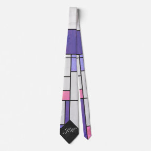 Mondrian Pink Purple White Print Tie
