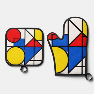 Mondrian Primary Color Composition Oven Mitt & Pot Holder Set