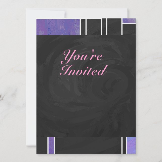 Mondrian Purple Pink Black Print Invitation (Front)