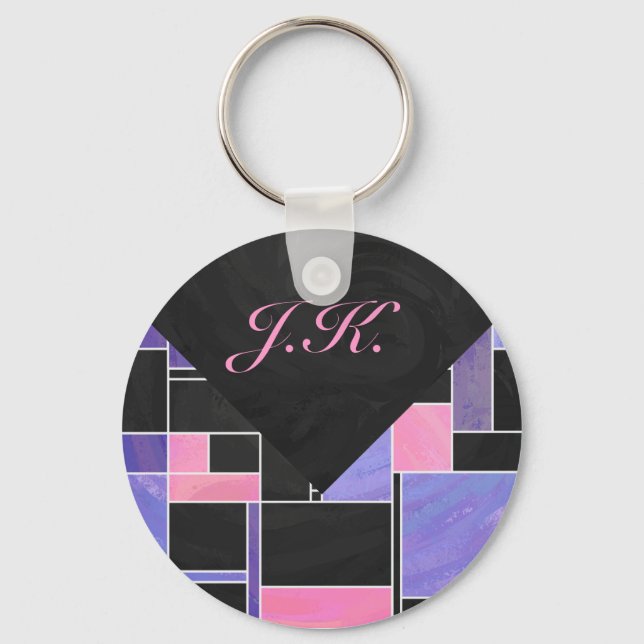 Mondrian Purple Pink Black Print Key Ring (Front)