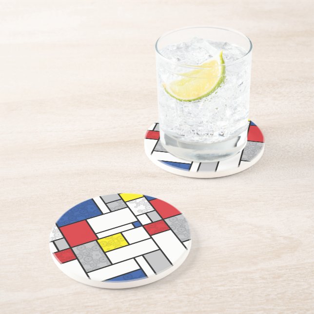 Mondrian Retro Circles Minimalist De Stijl Mod Art Coaster (Side)
