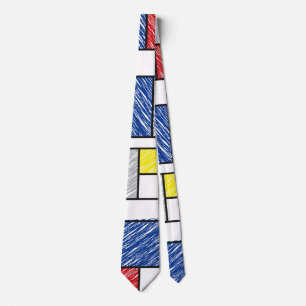 Mondrian Scribbles Minimalist De Stijl Art Tie