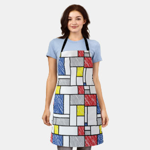Mondrian Scribbles Minimalist De Stijl Modern Art Apron