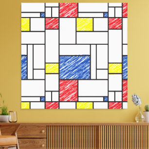 Mondrian Scribbles Minimalist De Stijl Modern Art Canvas Print