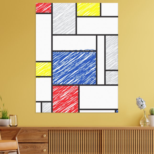 Mondrian Scribbles Minimalist De Stijl Modern Art Canvas Print (Insitu(LivingRoom))