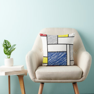 Mondrian Scribbles Minimalist De Stijl Modern Art Cushion