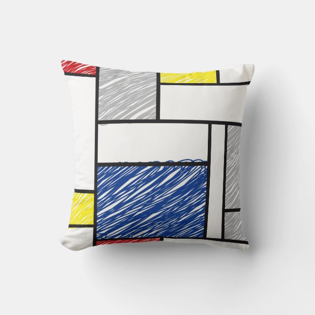 Mondrian Scribbles Minimalist De Stijl Modern Art Cushion (Front)