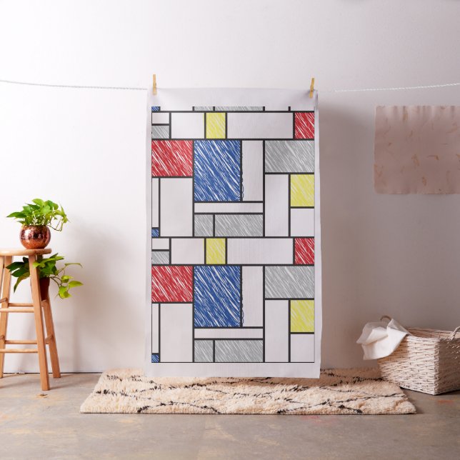 Mondrian Scribbles Minimalist De Stijl Modern Art Fabric (In Situ)