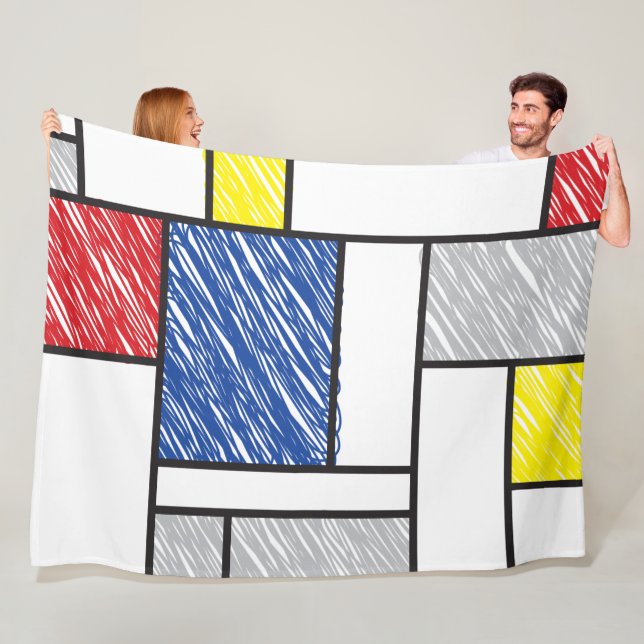 Mondrian Scribbles Minimalist De Stijl Modern Art Fleece Blanket (In Situ)