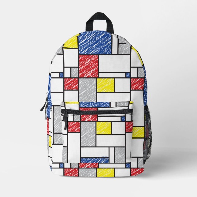 Mondrian Scribbles Minimalist De Stijl Modern Art Printed Backpack (Front)