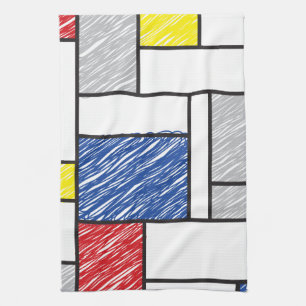 Mondrian Scribbles Minimalist De Stijl Modern Art Tea Towel