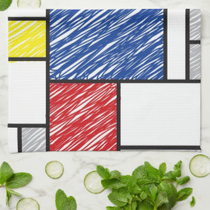 Mondrian Scribbles Minimalist De Stijl Modern Art Tea Towel