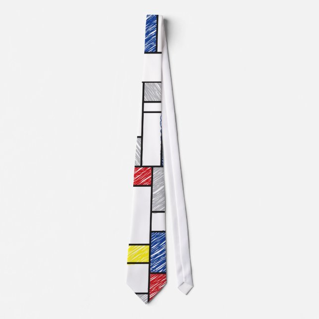 Mondrian Scribbles Minimalist De Stijl Modern Art Tie (Front)