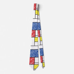 Mondrian Scribbles Minimalist De Stijl Modern Art Tie