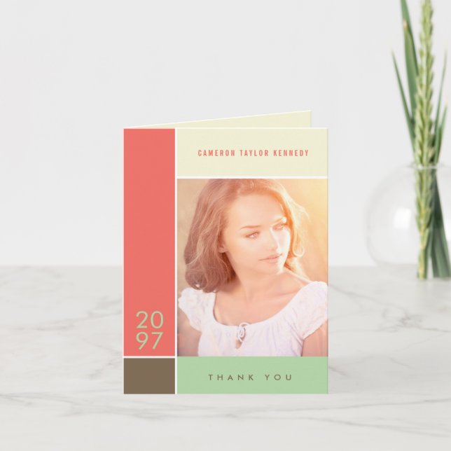 Mondrian Simple Colour Blocks Graduation Photo Thank You Card (Front)