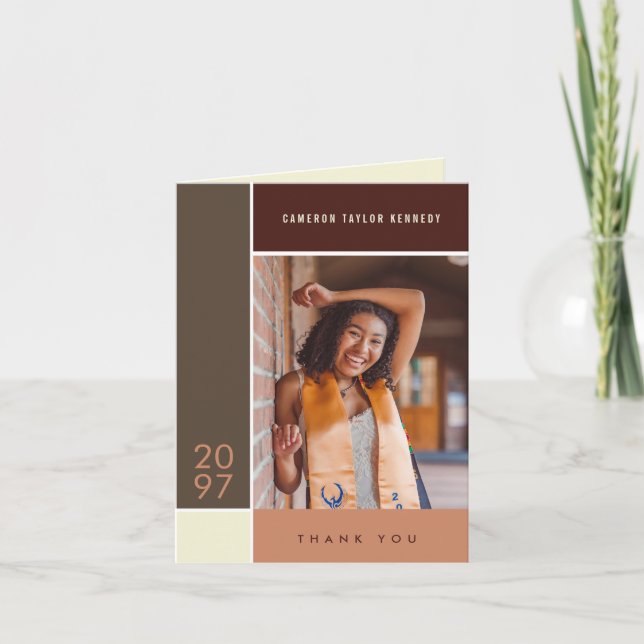 Mondrian Simple Colour Blocks Graduation Photo Thank You Card (Front)