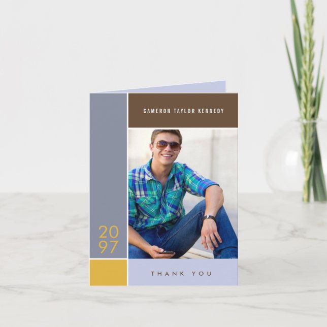 Mondrian Simple Colour Blocks Graduation Photo Thank You Card (Front)