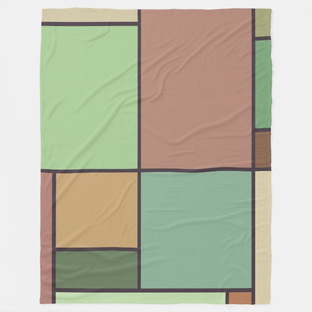 Mondrian Style Abstract Geometric Art Earth Tones Fleece Blanket (Front)