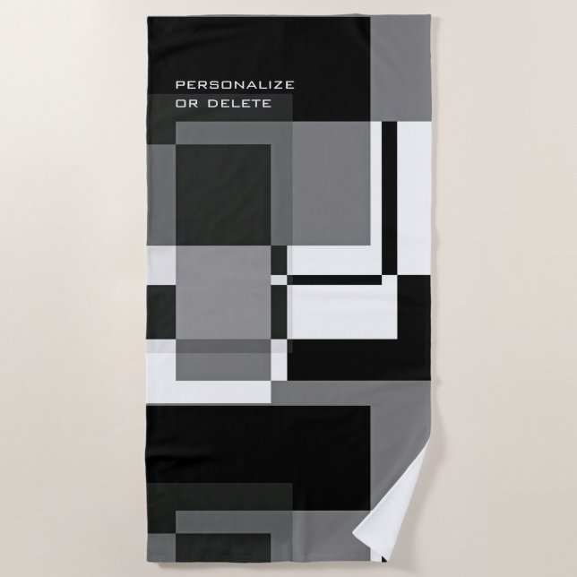 Mondrian Style Abstract Modern Pattern Black White Beach Towel (Front)