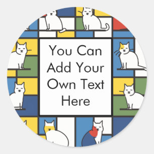 Mondrian Style Artistic Cat Illustration Classic Round Sticker