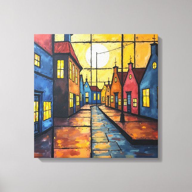 "Mondrian-style canvas art." (Front)