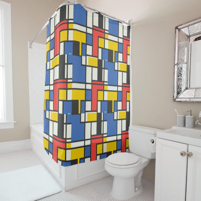 Mondrian Style Colour Blocks Shower Curtain (In Situ)