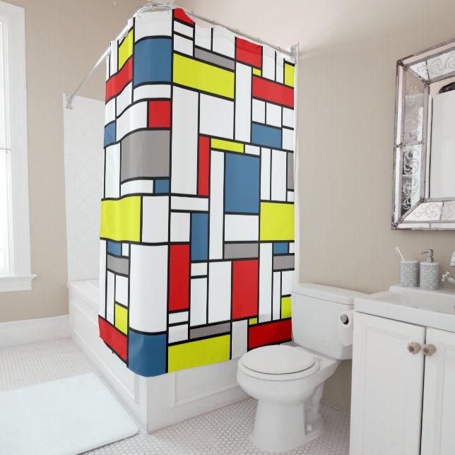 Mondrian style design shower curtain (In Situ)