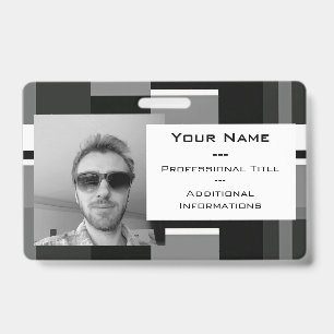 Mondrian Style Grey Abstract Modern Geometric Chic ID Badge