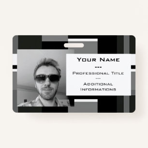 Mondrian Style Grey Abstract Modern Geometric Chic ID Badge