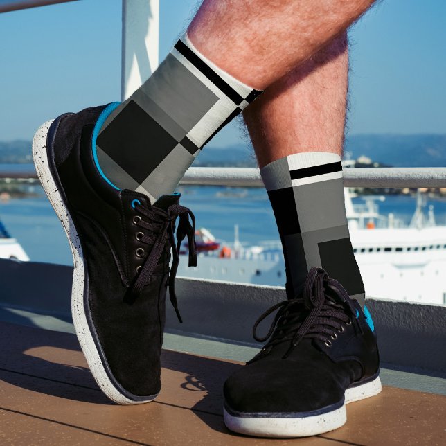 Mondrian Style Grey Abstract Modern Geometric Chic Socks (Creator Uploaded)