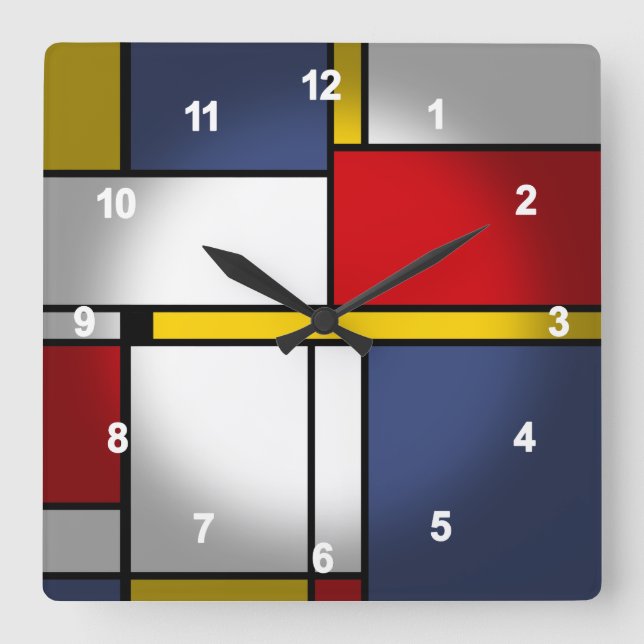 Mondrian Style Modern Abstract Art Design Square Wall Clock (Front)