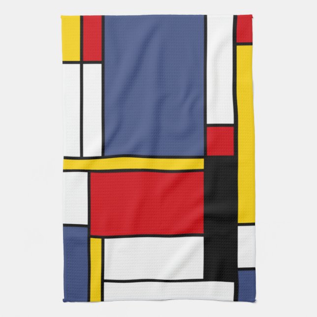 Mondrian Style Modern Abstract Art Design Tea Towel (Vertical)