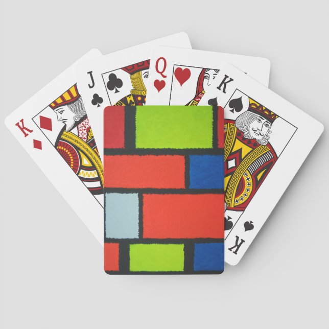 Mondrian Style Orange Green Blue Fuzzy Abstract Playing Cards (Back)