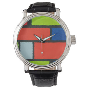 Mondrian Style Orange Green Blue Fuzzy Abstract Watch