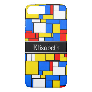 Mondrian Style Red Blue Yellow Black Name Monogram Case-Mate iPhone Case