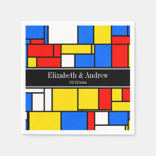 Mondrian Style Red Blue Yellow Black Name Monogram Napkin