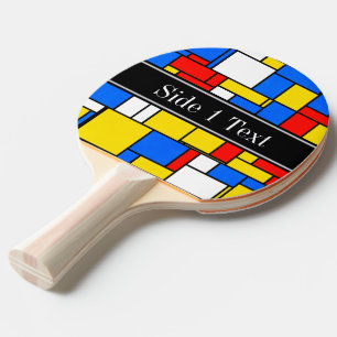 Mondrian Style Red Blue Yellow Black Name Monogram Ping Pong Paddle
