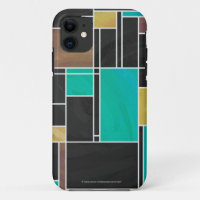 Mondrian Teal Brown Black Print