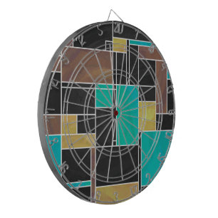 Mondrian Teal Brown Black Print Dartboard